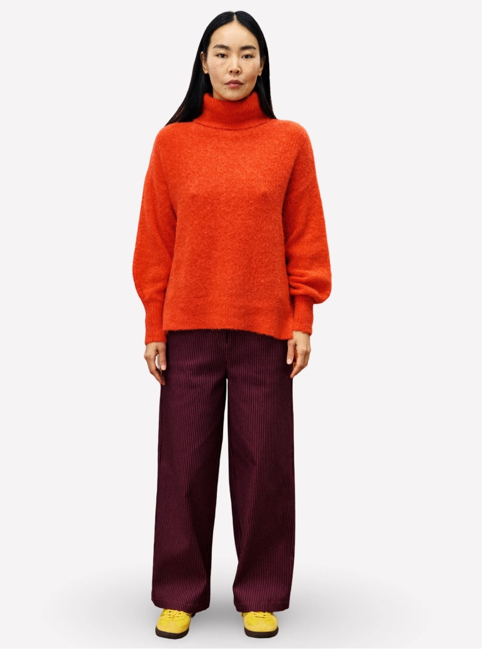 FRNCH NWT Angelonia Neon Orange/Red Fuzzy Turtleneck Sweater Relaxed Fit size S
